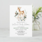 Invitation Baby shower virtuel Floral de cerfs de bois (Debout devant)
