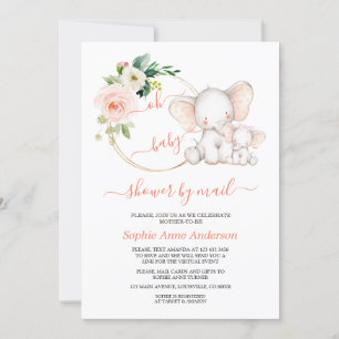 Invitation Baby shower Virtuel Floral Eléphant Cute Par Courr