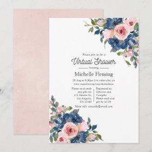 Invitation Baby shower virtuel floral marine et rose