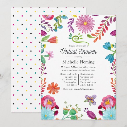 Invitation Baby shower virtuel Floral mexicain Fiesta (Devant / Derrière)