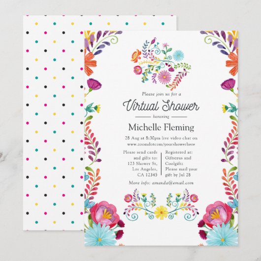 Invitation Baby shower virtuel Floral mexicain Fiesta (Devant / Derrière)