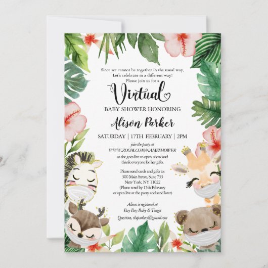 Invitation Baby shower virtuel garçon | Amis Masqués Safari (Devant)