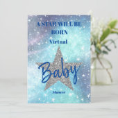 Invitation Baby shower Virtuel Garçon Bleu Étoile Moderne Est (Debout devant)