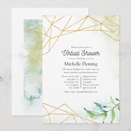 Invitation Baby shower virtuel géométrique aquarelle tendance (Devant / Derrière)