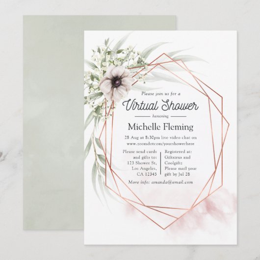 Invitation Baby shower virtuel géométrique Eucalyptus (Devant / Derrière)