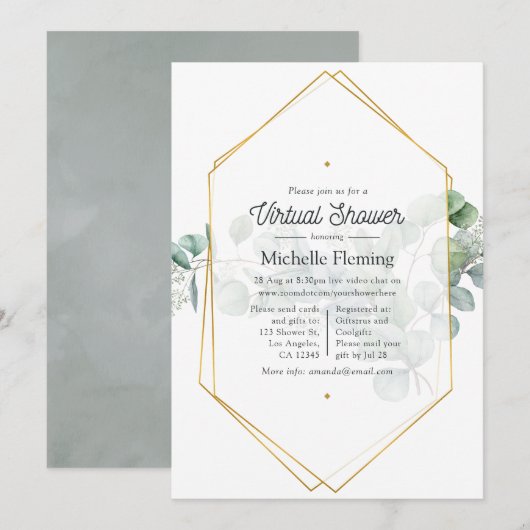 Invitation Baby shower virtuel géométrique Eucalyptus (Devant / Derrière)