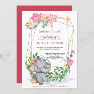 Invitation Baby shower virtuel géométrique Floral Eléphant