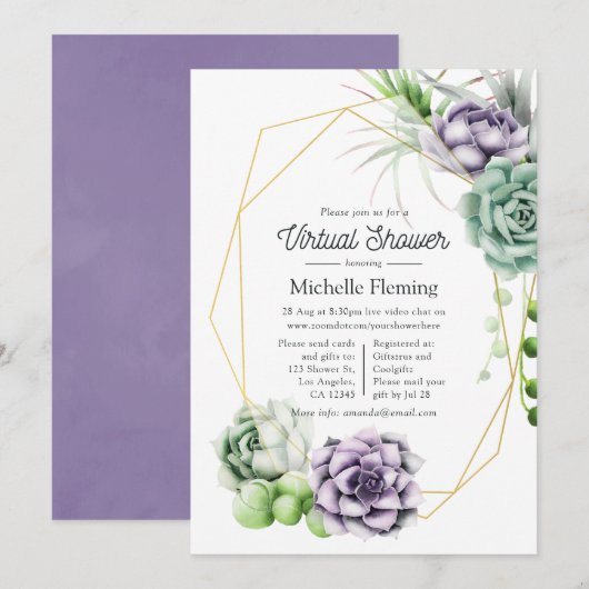 Invitation Baby shower virtuel géométrique Succulent (Devant / Derrière)