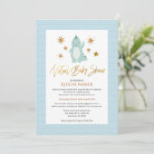 Invitation Baby shower virtuel Hello Cute Blue Dinosaur (Debout devant)