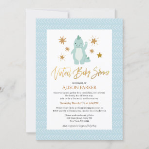 Invitation Baby shower virtuel Hello Cute Blue Dinosaur