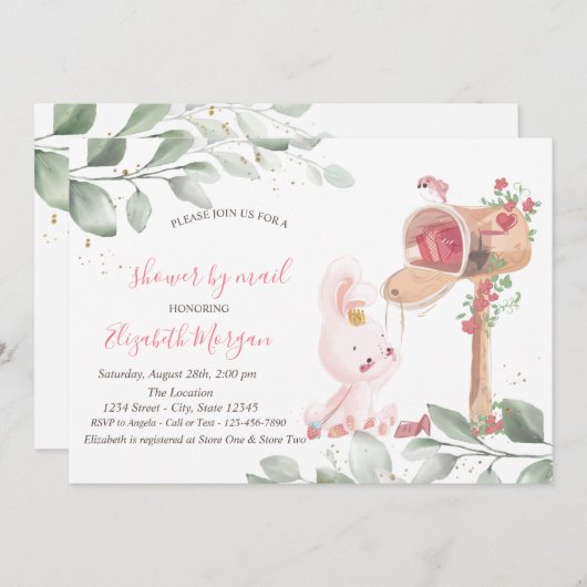 Invitation Baby shower virtuel lapin bébé (Devant / Derrière)