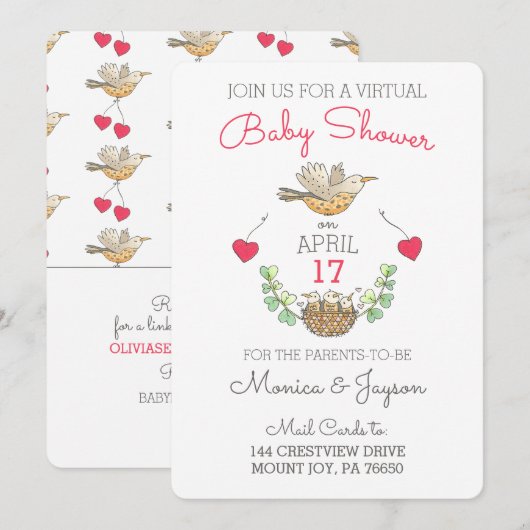 Invitation Baby shower virtuel le plus doux Mama Bird avec ni (Devant / Derrière)