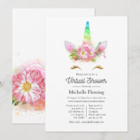 Baby Shower Virtuel Licorne Arc-en-Ciel Floral Ros