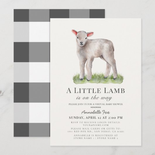 Invitation Baby shower virtuel Little Lamb (Devant / Derrière)