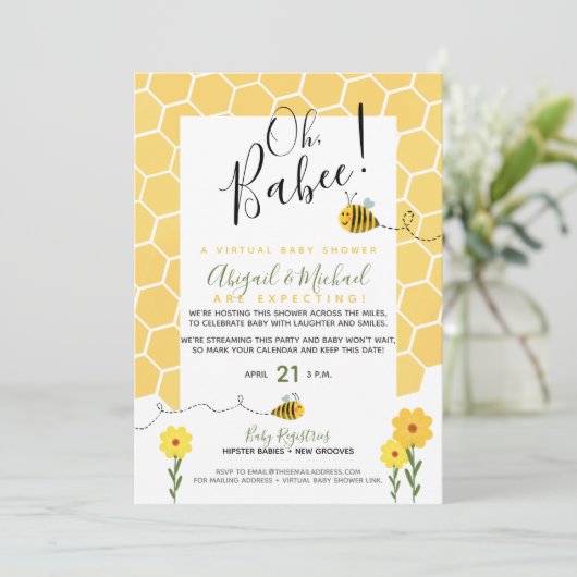 Invitation Baby shower virtuel longue distance Bumble Bee (Debout devant)