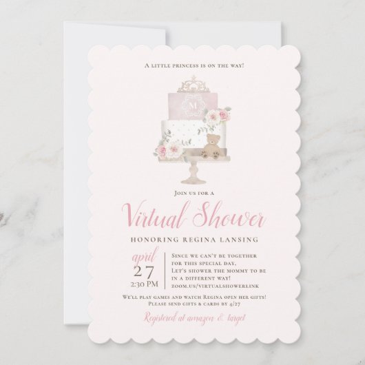 Invitation Baby shower virtuel longue distance Tiara Cake (Devant)