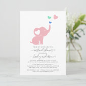 Invitation Baby shower virtuel minimal Eléphant rose fille ro (Debout devant)