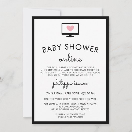 Invitation Baby shower virtuel minimaliste chic (Devant)