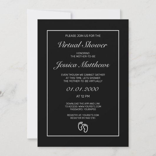 Invitation Baby shower virtuel minimaliste moderne noir blanc (Devant)