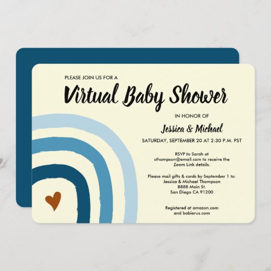 Invitation Baby shower virtuel moderne Blue Rainbo (Devant / Derrière)