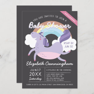 Invitation Baby shower virtuel moderne Cute Rainbow Unicorn