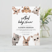 Invitation Baby shower virtuel moderne des animaux de forêt (Debout devant)