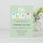 Invitation Baby shower virtuel moderne Oh Baby Green (Debout devant)