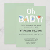 Invitation Baby shower virtuel moderne Oh Baby Green (Devant / Derrière)