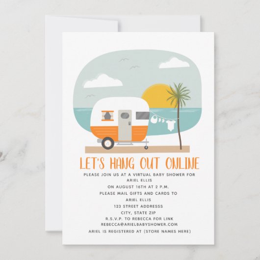 Invitation Baby shower virtuel Orange Beach Camper en ligne (Devant)