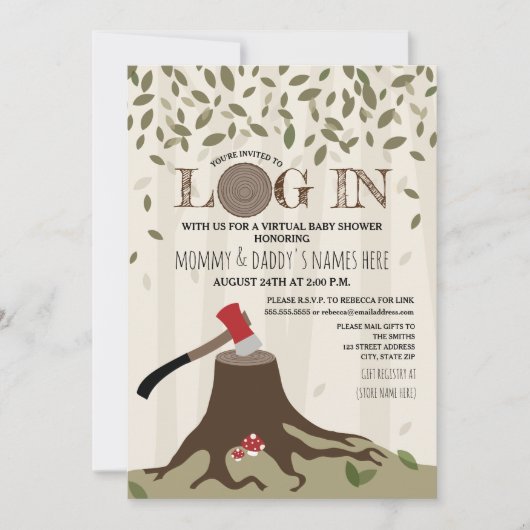 Invitation Baby shower Virtuel Par Courrier Connexion Woodlan (Devant)