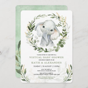 Invitation Baby shower virtuel par courrier   Elephant vert