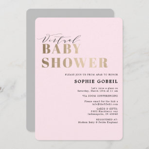 Invitation Baby shower VIRTUEL Pink & Gold simple