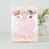 Invitation Baby shower virtuel Pink Gold Woodland (Debout devant)
