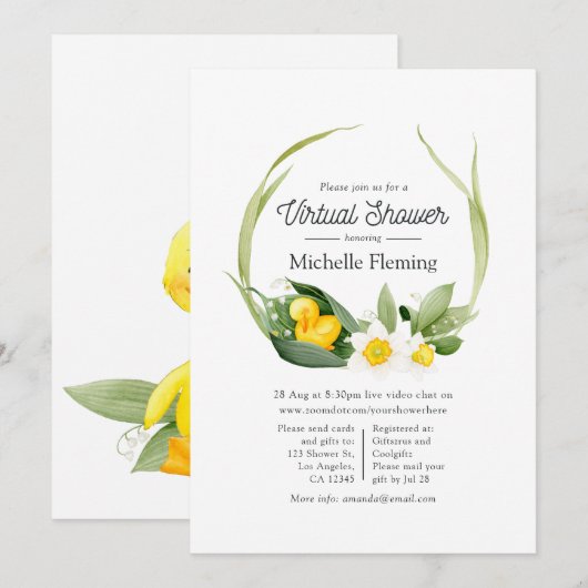 Invitation Baby-Shower Virtuel pour un Petit Caneton de Print (Devant / Derrière)