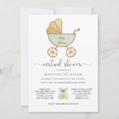 Invitation Baby shower virtuel | Retro Carriage Green Gold (Devant)