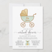 Invitation Baby shower virtuel Retro Carriage Mint Gold (Devant)