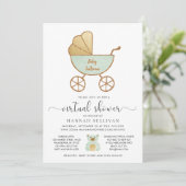 Invitation Baby shower virtuel Retro Carriage Mint Gold (Debout devant)