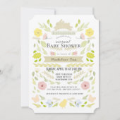 Invitation Baby shower Virtuel Rose de Lapin Floral (Devant)