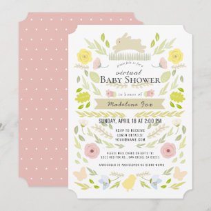 Invitation Baby shower Virtuel Rose de Lapin Floral