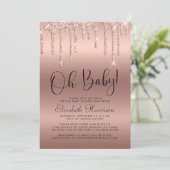 Invitation Baby shower virtuel Rose Gold Parties scintillant (Debout devant)