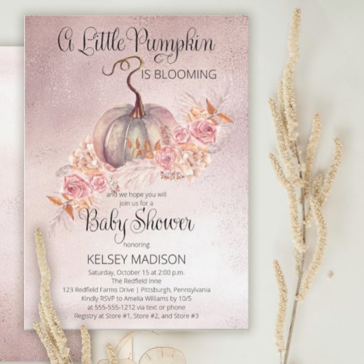 Invitation Baby shower virtuel rose petit Citrouille en fleur