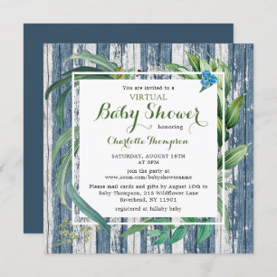 Invitation Baby shower virtuel rustique Aquarelle Vert Floral