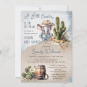 Invitation Baby shower virtuel rustique Western Elephant Cowb (Devant)