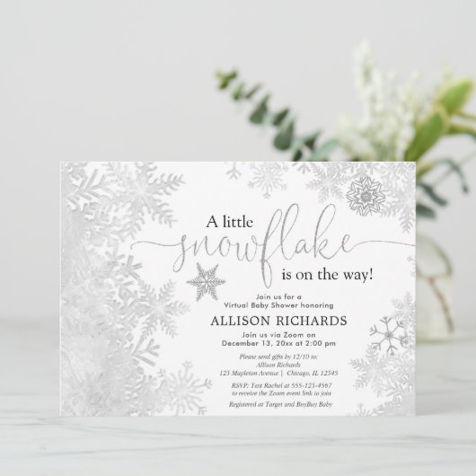 Invitation baby shower virtuel Snowflake blanc blanc (Debout devant)