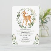Invitation Baby shower virtuel Sweet Deer Woodland Greenery (Debout devant)