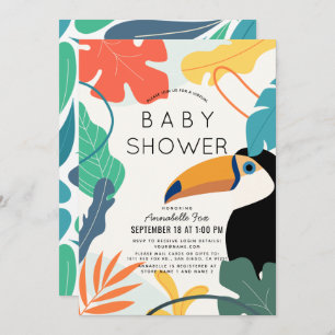 Invitation Baby shower virtuel Toucan Tropical Leaf