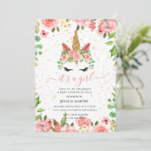Invitation baby shower virtuel unicorne floral brillant (Debout devant)