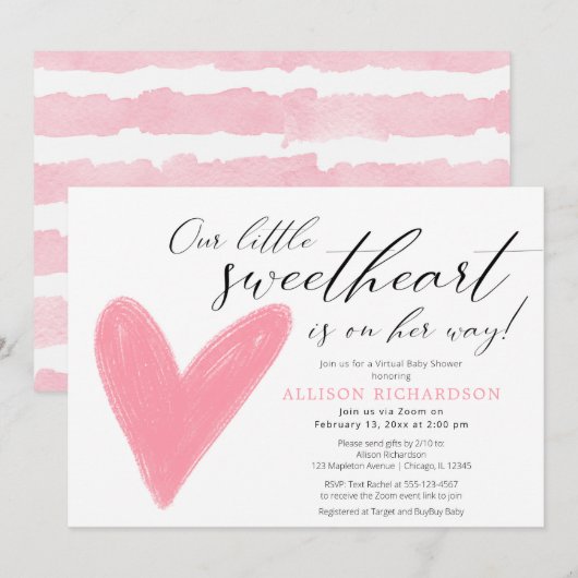 Invitation Baby shower virtuel Valentines modernes rose blanc (Devant / Derrière)