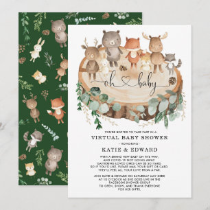 Invitation Baby shower virtuel Végétation Bois Animaux