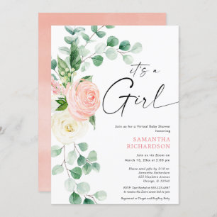 Invitation baby shower virtuel verdure fleurie rose printaniè